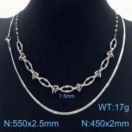 Stainless Steel Necklace Double Snake Chain Silver Color