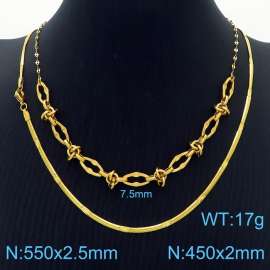 Stainless Steel Necklace Double Snake Chain Gold Color