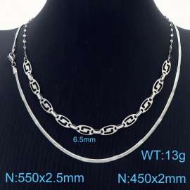 Stainless Steel Necklace Double Quadrilateral Snake Link Chain Silver Color