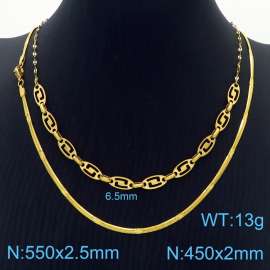 Stainless Steel Necklace Double Quadrilateral Snake Link Chain Gold Color