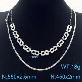 Stainless Steel Necklace Double Quadrilateral Snake Link Chain Silver Color