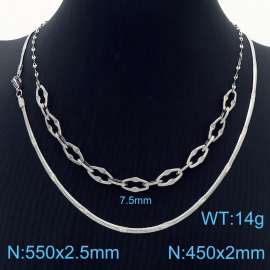 Stainless Steel Necklace Double Snake Link Chain Silver Color