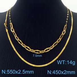 Stainless Steel Necklace Double Snake Link Chain Gold Color