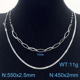 Stainless Steel Necklace Double Hexagon Snake Chain Silver Color