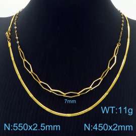 Stainless Steel Necklace Double Hexagon Snake Chain Gold Color