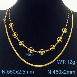 Stainless Steel Necklace Double Birds Snake Chain Gold Color