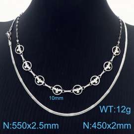 Stainless Steel Necklace Double Birds Snake Chain Silver Color