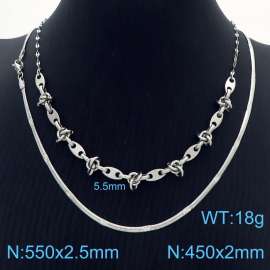 Stainless Steel Necklace Double Snake Chain Silver Color