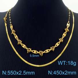 Stainless Steel Necklace Double Snake Chain Gold Color