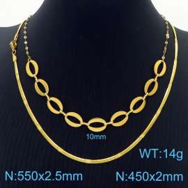 Stainless Steel Necklace Double Oval Snake Chain Gold Color