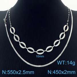 Stainless Steel Necklace Double Oval Snake Chain Silver Color