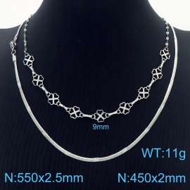 Stainless Steel Necklace Double Heart Snake Chain Silver Color