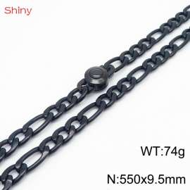 Fashionable stainless steel 550x9.5mm3：1  thick chain circular polished buckle jewelry charm black necklace