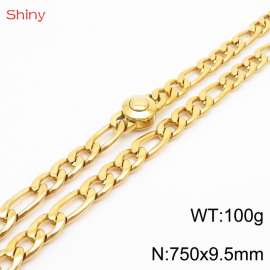 Fashionable stainless steel 750x9.5mm3：1  thick chain circular polished buckle jewelry charm gold necklace