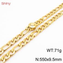 Fashionable stainless steel 550x9.5mm3：1  thick chain circular polished buckle jewelry charm gold necklace