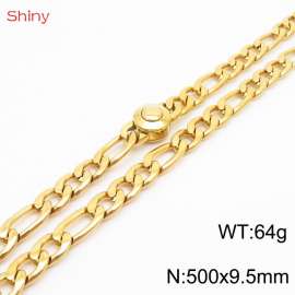 Fashionable stainless steel 500x9.5mm3：1  thick chain circular polished buckle jewelry charm gold necklace