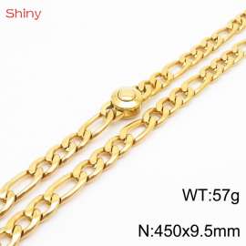 Fashionable stainless steel 450x9.5mm3：1  thick chain circular polished buckle jewelry charm gold necklace