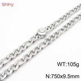 Fashionable stainless steel 750x9.5mm3：1  thick chain circular polished buckle jewelry charm silver necklace