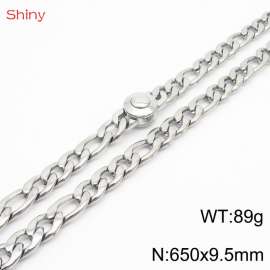 Fashionable stainless steel 650x9.5mm3：1  thick chain circular polished buckle jewelry charm silver necklace