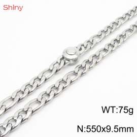 Fashionable stainless steel 550x9.5mm3：1  thick chain circular polished buckle jewelry charm silver necklace