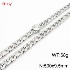 Fashionable stainless steel 5000x9.5mm3：1  thick chain circular polished buckle jewelry charm silver necklace