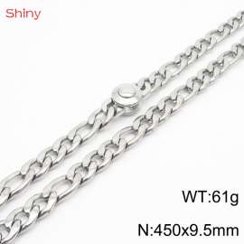 Fashionable stainless steel 450x9.5mm3：1  thick chain circular polished buckle jewelry charm silver necklace