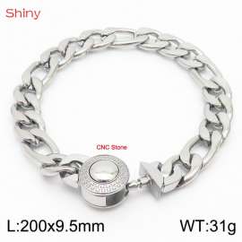 Fashionable stainless steel 200x9.5mm 3：1 thick chain circular inlaid diamond buckle jewelry charm silver bracelet
