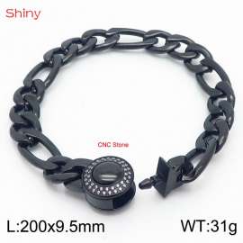 Fashionable stainless steel 200x9.5mm 3：1 thick chain circular inlaid diamond buckle jewelry charm black bracelet