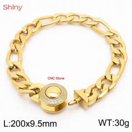 Fashionable stainless steel 200x9.5mm 3：1 thick chain circular inlaid diamond buckle jewelry charm gold bracelet