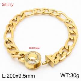 Fashionable stainless steel 200x9.5mm 3：1 thick chain circular inlaid diamond buckle jewelry charm gold bracelet