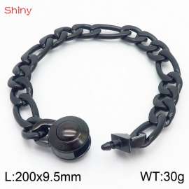 Fashion stainless steel 200x9.5mm 3：1  thick chain circular polished buckle jewelry charm black bracelet