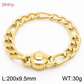 Fashion stainless steel 200x9.5mm 3：1  thick chain circular polished buckle jewelry charm gold bracelet
