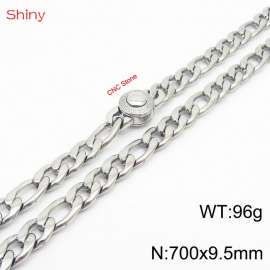 Fashionable stainless steel 700x9.5mm 3：1 thick chain circular inlaid diamond buckle jewelry charm silver necklace