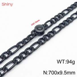 Fashionable stainless steel 700x9.5mm 3：1 thick chain circular inlaid diamond buckle jewelry charm black necklace