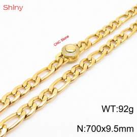 Fashionable stainless steel 700x9.5mm 3：1 thick chain circular inlaid diamond buckle jewelry charm gold necklace