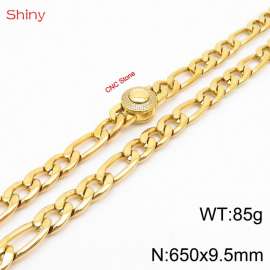 Fashionable stainless steel 650x9.5mm 3：1 thick chain circular inlaid diamond buckle jewelry charm gold necklace