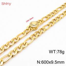 Fashionable stainless steel 600x9.5mm 3：1 thick chain circular inlaid diamond buckle jewelry charm gold necklace