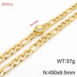 Fashionable stainless steel 450x9.5mm 3：1 thick chain circular inlaid diamond buckle jewelry charm gold necklace