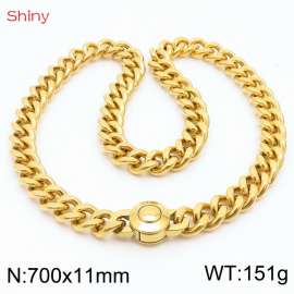 700X11mm Unisex Gold-Plated Stainless Steel Cuban Links&Round Clasp Necklace