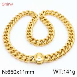 650X11mm Unisex Gold-Plated Stainless Steel Cuban Links&Round Clasp Necklace