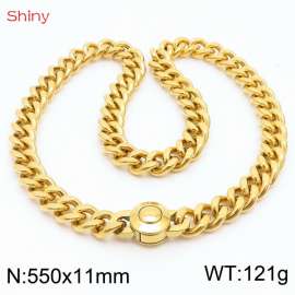 550X11mm Unisex Gold-Plated Stainless Steel Cuban Links&Round Clasp Necklace
