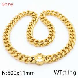 500X11mm Unisex Gold-Plated Stainless Steel Cuban Links&Round Clasp Necklace