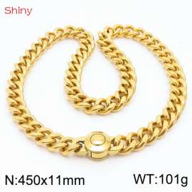 450X11mm Unisex Gold-Plated Stainless Steel Cuban Links&Round Clasp Necklace
