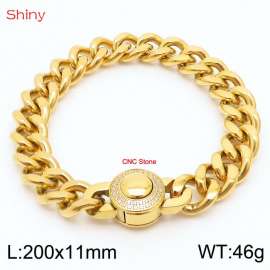 200X11mm Unisex Gold-Plated Stainless Steel&CNC Stones Cuban Links&Round Clasp Bracelet