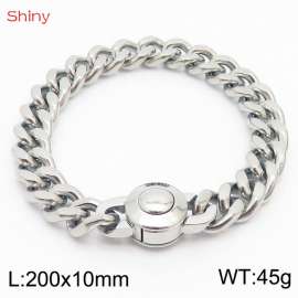 200X10mm Unisex Stainless Steel Cuban Links&Round Clasp Bracelet
