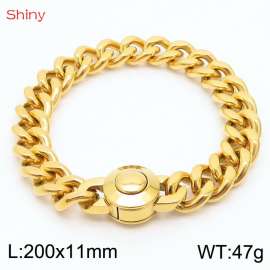 200X11mm Unisex Gold-Plated Stainless Steel Cuban Links&Round Clasp Bracelet
