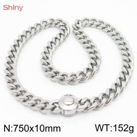 750X10mm Unisex Stainless Steel Cuban Links&Round Clasp Necklace