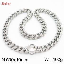 500X10mm Unisex Stainless Steel Cuban Links&Round Clasp Necklace