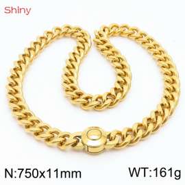 750X11mm Unisex Gold-Plated Stainless Steel Cuban Links&Round Clasp Necklace