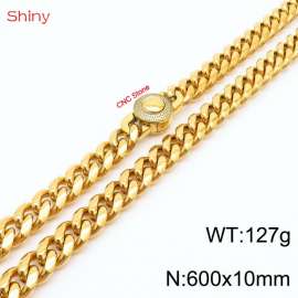 60cm stainless steel 10mm polished Cuban chain gold plated CNC men's necklace